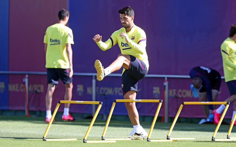 Luis Suarez during a training session at Ciutat Esportiva Joan Gamper. Getty Images