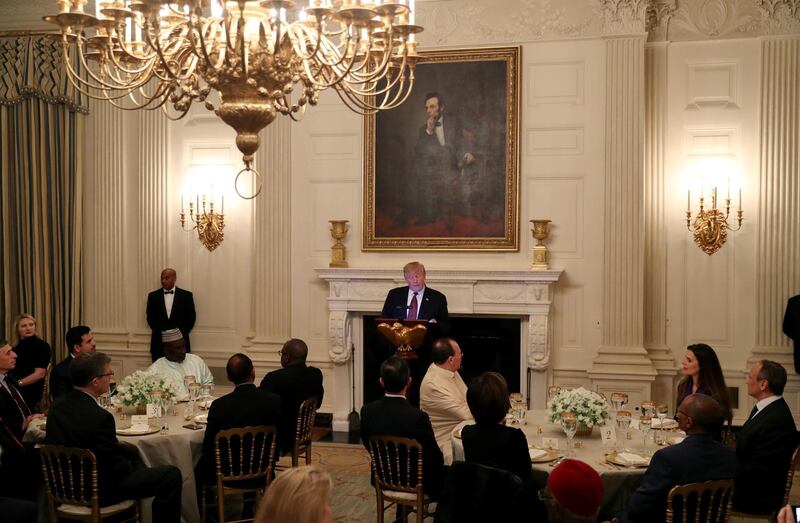 U.S. President Donald Trump participates in the White House Iftar dinner in the State Dining Room at the White House in Washington, U.S., May 13, 2019. REUTERS/Leah Millis