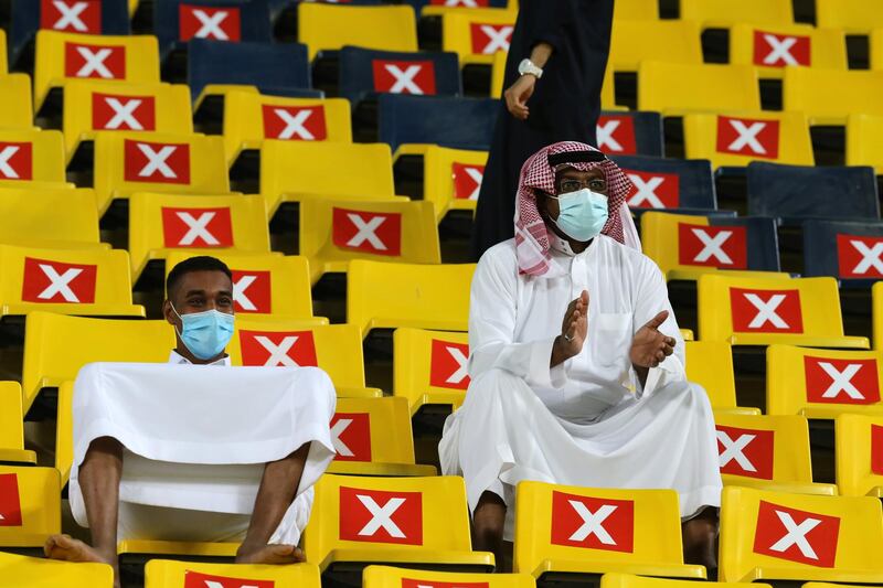 Fans inside the stadium before the World CUp qualifier between Saudi Arabia and Palestine. Reuters