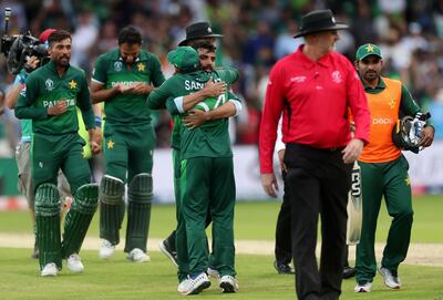 Cricket - ICC Cricket World Cup - Pakistan v Afghanistan - Headingley, Leeds, Britain - June 29, 2019   Pakistan's Sarfaraz Ahmed and team mates celebrate winning the match       Action Images via Reuters/Lee Smith