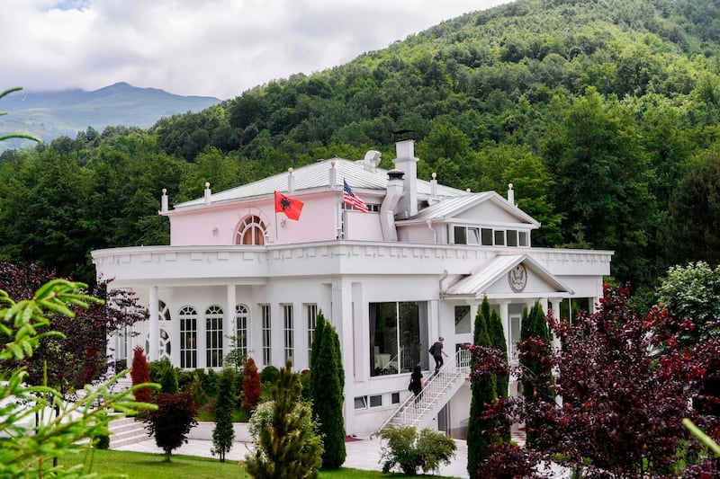 A restaurant named White House is pictured in the "Shar Mountain" near the village of Regan on June 22, 2020.  With boulevards named after US presidents and stars and stripes flying in the capital Kosovars do not wear their love of America lightly. / AFP / Armend NIMANI
