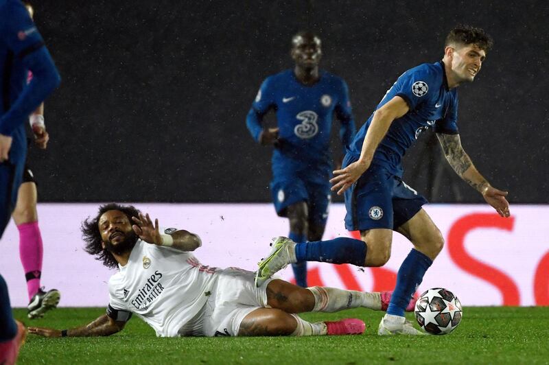 Real Madrid's Marcelo vies with Chelsea's Christian Pulisic. AFP