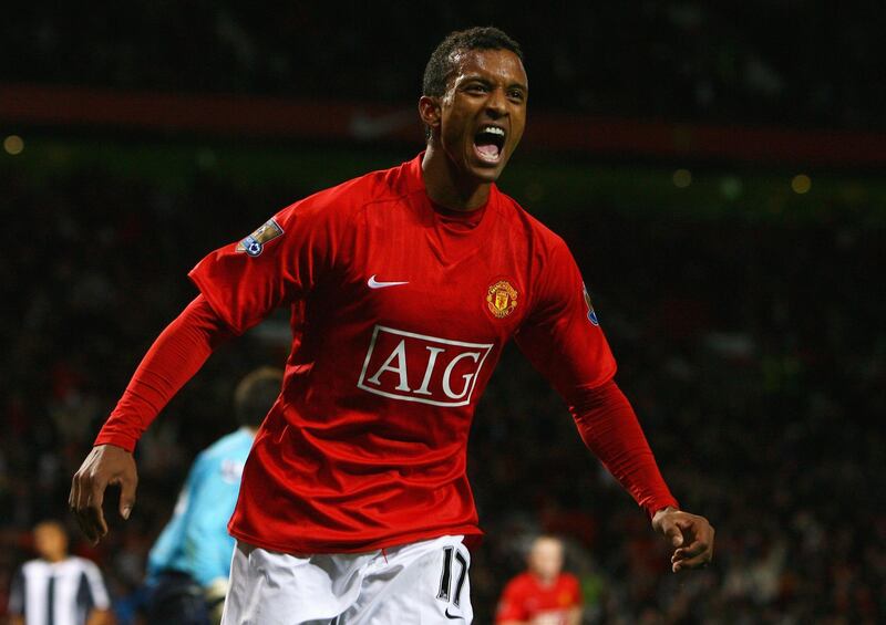 MANCHESTER, UNITED KINGDOM - OCTOBER 18:  Luis Nani of Manchester United celebrates as he scores their fourth goal during the Barclays Premier League match between Manchester United and West Bromwich Albion at Old Trafford on October 18, 2008 in Manchester, England.  (Photo by Alex Livesey/Getty Images)