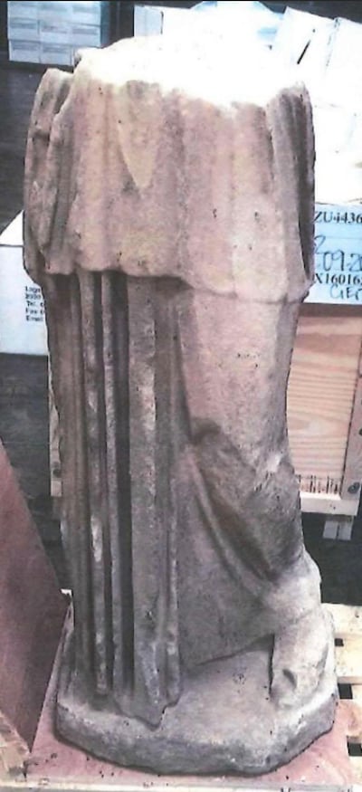 'Fragment of Myron Samian Athena', the antique Roman statue that was purchased by Kim Kardashian. Courtesy PACER