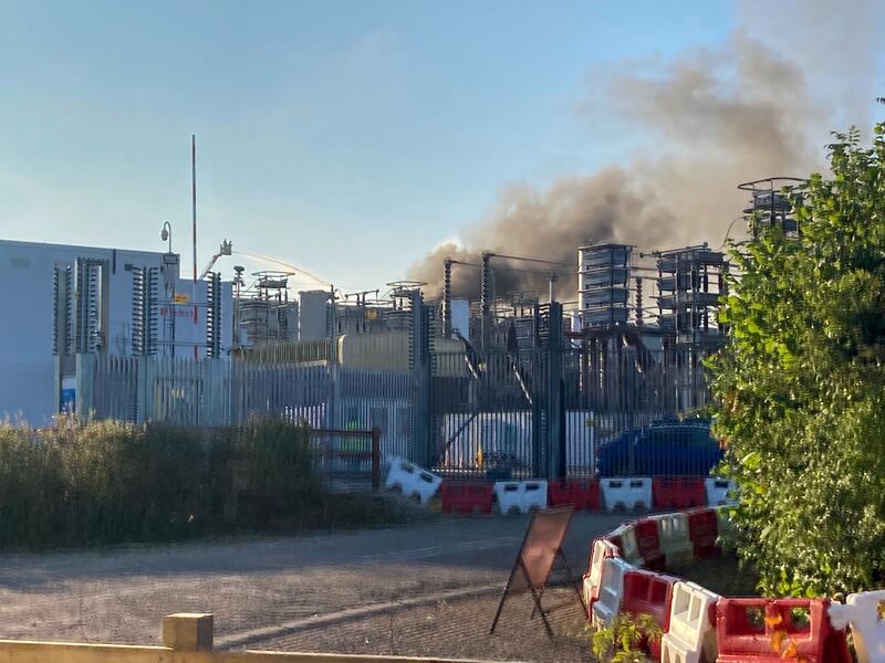 Smoke from a fire at the National Grid IFA interconnector site in Sellindge in Kent, which is causing a surge in energy prices. Bloomberg.