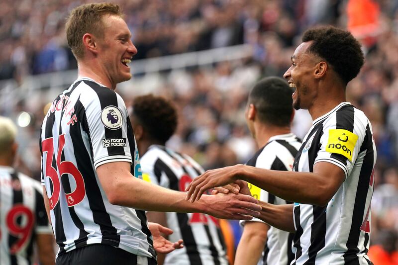 Jacob Murphy, right, celebrates scoring with Sean Longstaff. PA