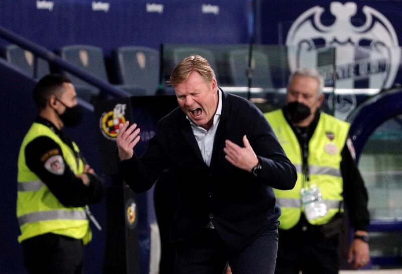 Barcelona coach Ronald Koeman reacts during a frustrating night against Levante. EPA