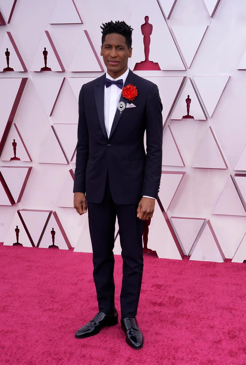 Jon Batiste arrives at the 93rd Academy Awards at Union Station in Los Angeles, California, on April 25, 2021. AP