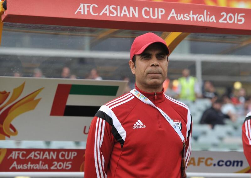 Mahdi Ali Hassan, coach of the UAE looks on during the sixth round Asian Cup football match between UAE and Qatar in Canberra on January 11, 2015. AFP