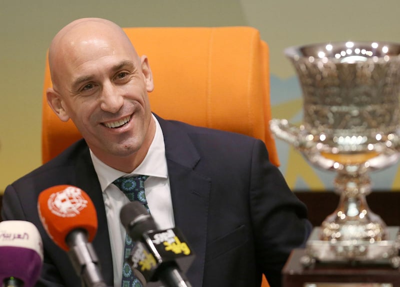 Luis Rubiales speaks during a press conference for the Spanish Super Cup. EPA