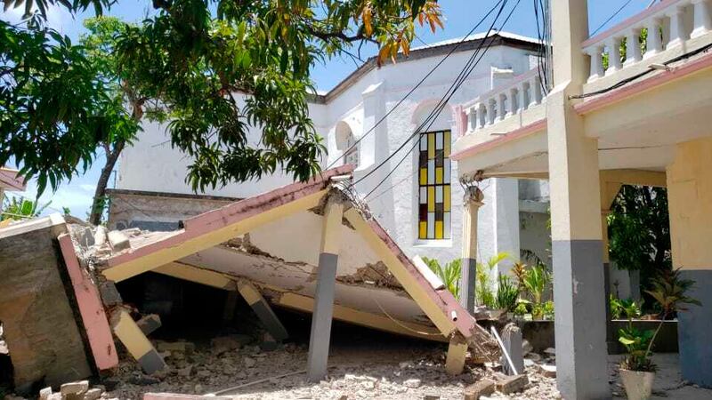 The Sacred Heart Church in Les Cayes, Haiti, was damaged by an earthquake.