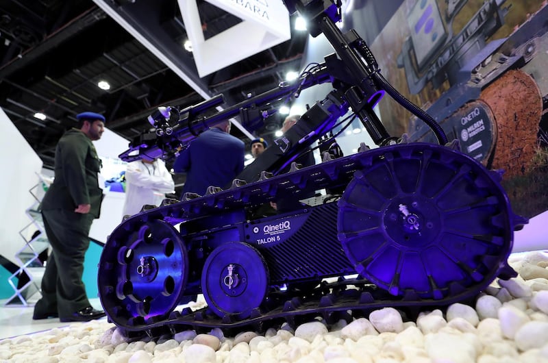 ABU DHABI, UNITED ARAB EMIRATES , Feb 23  – 2020 :- Talon 5 robot on display at the UMEX & SimTEX held at Abu Dhabi National Exhibitions Centre in Abu Dhabi. (Pawan  Singh / The National) For News/Online/Instagram.  Story by Kelsey Warner