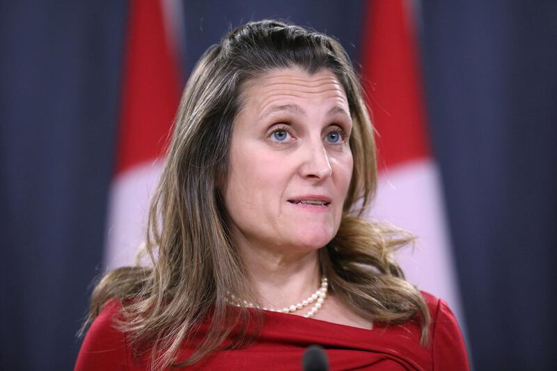 Canada's Foreign Minister Chrystia Freeland speaks during a news conference in Ottawa, Ontario, Canada, December 12, 2018. REUTERS/Chris Wattie