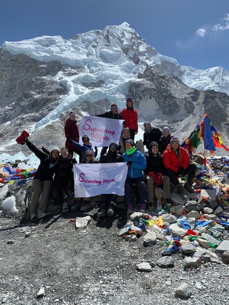 Surviving Hijab group at Everest Base Camp- Photo credit: Manal Rustom 