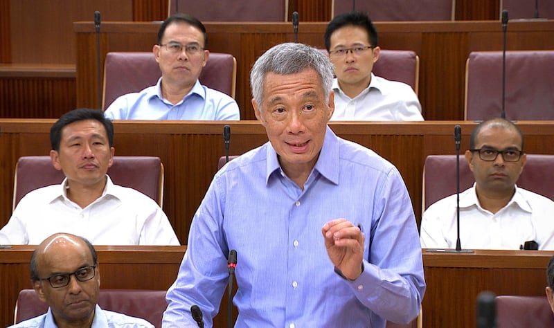 Singapore prime minister Lee Hsien Loong tells parliament on July 3, 2017 that he does not want to sue his brother and sister who have attacked him on Facebook accusing him of nepotism. Parliament House of Singapore/Handout via Reuters