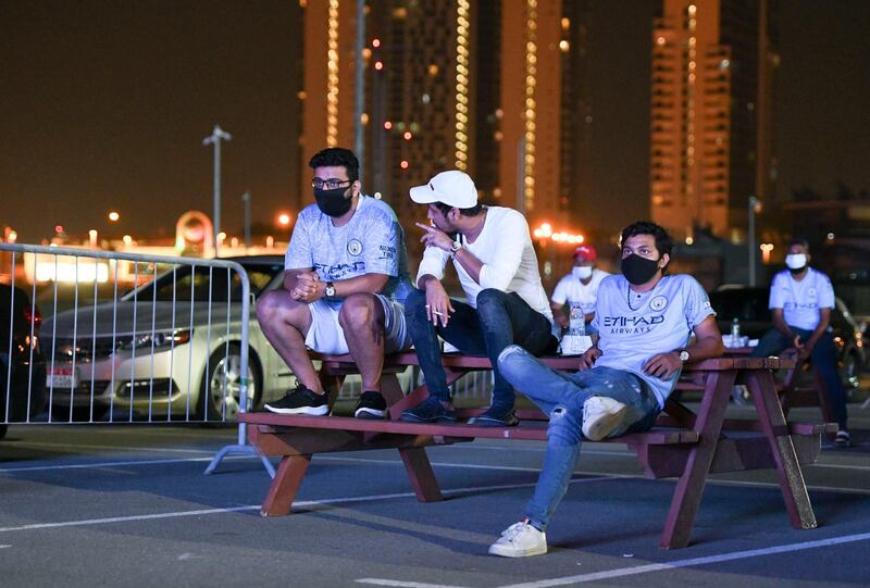 Drive-in Match Screening-AD Outdoor screening for Manchester City Football Club against Chelsea Football Club game at Zayed Sports complex in Abu Dhabi on May 29, 2021. Khushnum Bhandari / The National 
Reporter: N/A Sports