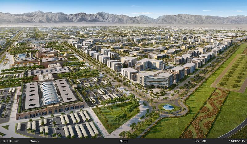 An image of Khazaen Economic City, a 52 square kilometre city under development in Barka, 60km north of Oman's capital city, Muscat. Courtesy of Khazaen Economic City