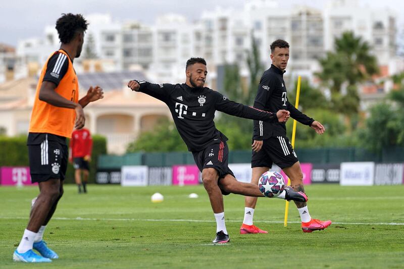 LAGOS, PORTUGAL - AUGUST 12: Corentin Tolisso of Bayern Munich controls the ball during a training session on August 12, 2020 in Lagos, Portugal. (Photo by M. Donato/FC Bayern via Getty Images)
