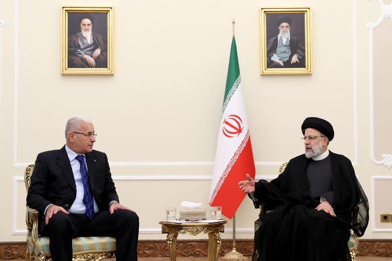 Algerian National Assembly Speaker Brahim Boughali, left, meets Iranian President Ebrahim Raisi in Tehran. Photo: IRNA
