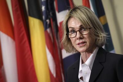 NEW YORK, NY - OCTOBER 16: U.S. Ambassador to the United Nations Kelly Knight Craft delivers a brief statement to the press after a closed Security Council meeting about the situation in Syria, at the United Nations headquarters on October 16, 2019 in New York City. Craft called for Turkey to declare a ceasefire immediately and issued warnings toward Turkey if humanitarian abuses occur.   Drew Angerer/Getty Images/AFP
== FOR NEWSPAPERS, INTERNET, TELCOS & TELEVISION USE ONLY ==
