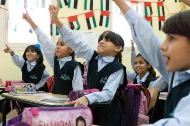 Students at Al Shorouq Shool in Jumeriah. Standards at the school are said to be acceptable which falls below the expectations of parents who pay for private education. Duncan Chard for the National