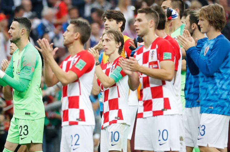 epa06891310 Luka Modric (C) of Croatia reacts after the FIFA World Cup 2018 final between France and Croatia in Moscow, Russia, 15 July 2018. Croatia lost the match 2-4.

(RESTRICTIONS APPLY: Editorial Use Only, not used in association with any commercial entity - Images must not be used in any form of alert service or push service of any kind including via mobile alert services, downloads to mobile devices or MMS messaging - Images must appear as still images and must not emulate match action video footage - No alteration is made to, and no text or image is superimposed over, any published image which: (a) intentionally obscures or removes a sponsor identification image; or (b) adds or overlays the commercial identification of any third party which is not officially associated with the FIFA World Cup)  EPA/FELIPE TRUEBA   EDITORIAL USE ONLY