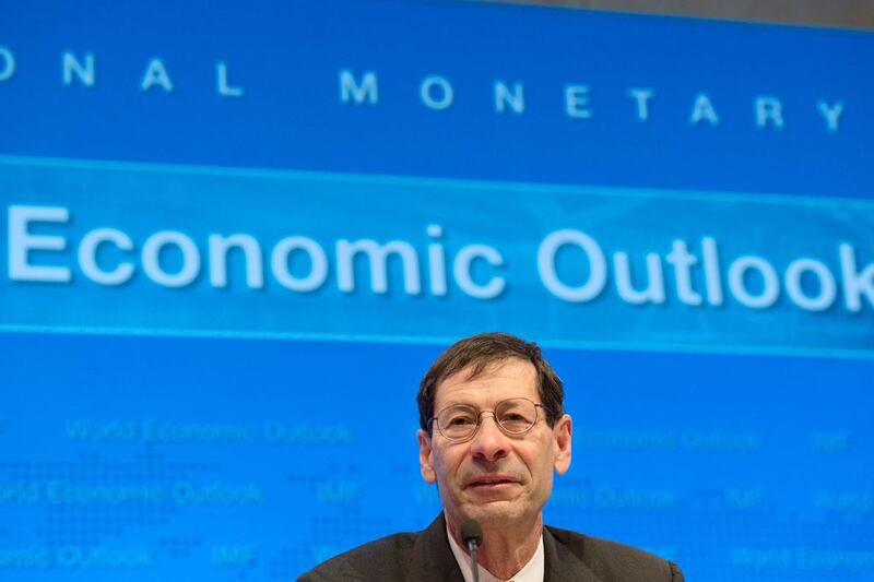 Maurice Obstfeld, second from left, the IMF’s chief economist, said that governments need to immediately loosen fiscal and monetary policies, while embracing new labour market policies. Molly Riley / AFP