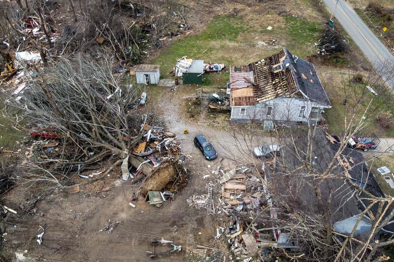 A house in Cayce, Kentucky destroyed after tornadoes hit the area this month. Storms hit Kentucky cities and towns and in Cayce, with a population of 119, most buildings appeared to be damaged or destroyed. AFP