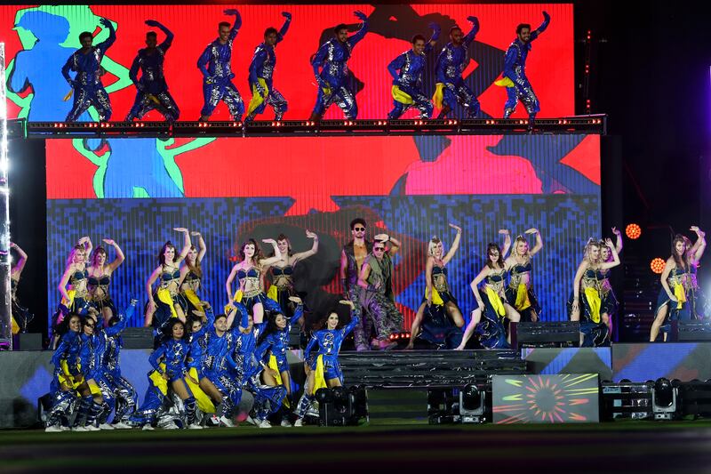 Bollywood actors Akshay Kumar and Tiger Shroff perform during the opening ceremony of the Indian Premier League's 2024 season before the first match between Chennai Super Kings and Royal Challengers Bengaluru at MA Chidambaram Stadium in Chennai on Friday, March 22, 2024. AP