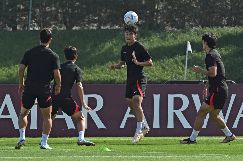 South Korea's players take part in a training session in Doha on the eve of their World Cup match against Brazil. AFP