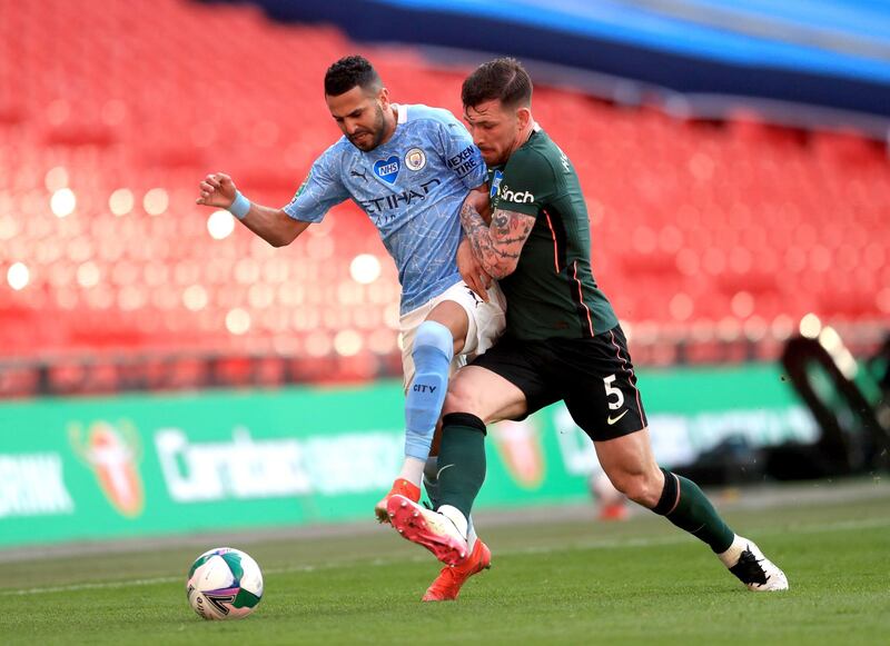 Right midfield: Riyad Mahrez (Manchester City) – A man-of-the-match display in the Carabao Cup final as the in-form Algerian gave Sergio Reguilon a torrid time. PA