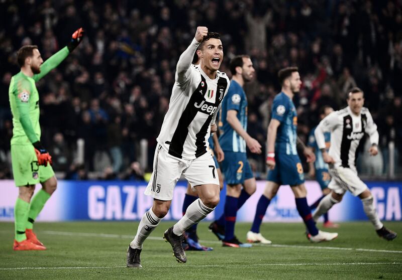 Cristiano Ronaldo celebrates after scoring for Juventus in their Champions League match at home to Atletico Madrid on March 12, 2019. AFP