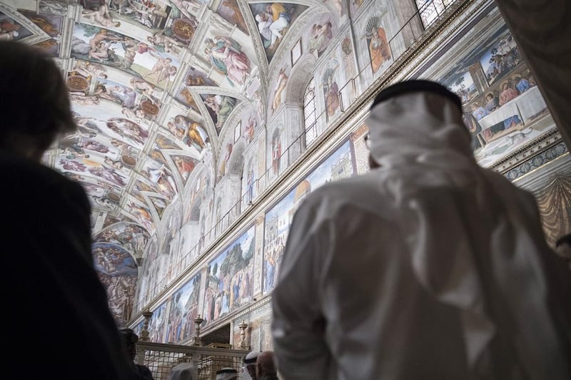 Sheikh Mohamed bin Zayed admires the frescos in the Sistine Chapel at the Apostolic Palace. Ryan Carter / Crown Prince Court - Abu Dhabi
