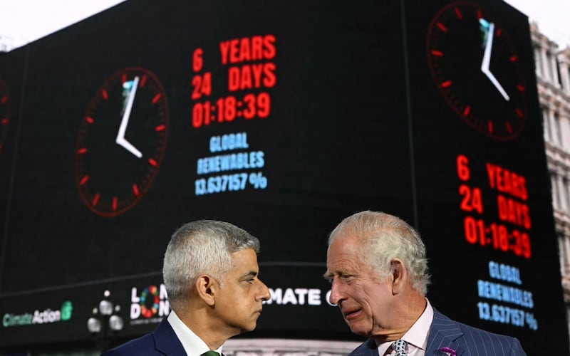 Britain's King Charles and London Mayor Sadiq Khan activated the 'Climate Clock'. Pool