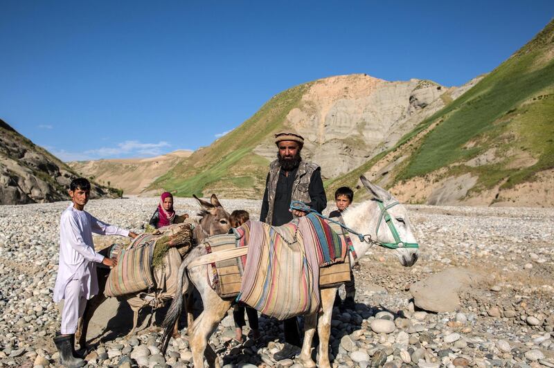 In rural Afghanistan, donkeys are both used to carry goods and luggage and as transportation. 