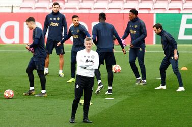 Ole Gunnar Solskjaer oversees Manchester United's training session in Barcelona on Tuesday. EPA 