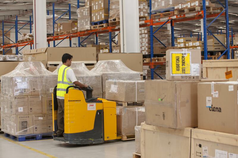 Robots, pavilion props, coffee machines, air conditioners have been transported from the UPS warehouse in the Jebel Ali Free Zone to the Expo 2020 Dubai site.