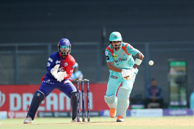 KL Rahul hit 77 off 51 balls for Lucknow Super Giants in their IPL win over the Delhi Capitals at Wankhede Stadium in Mumbai on May 1, 2022. Sportzpics for IPL