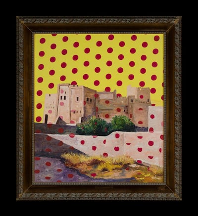Obaid Suroor
Fujairah Castle, 2015
Oil on canvas, textile
80 x 70 cm
Courtesy of the artist