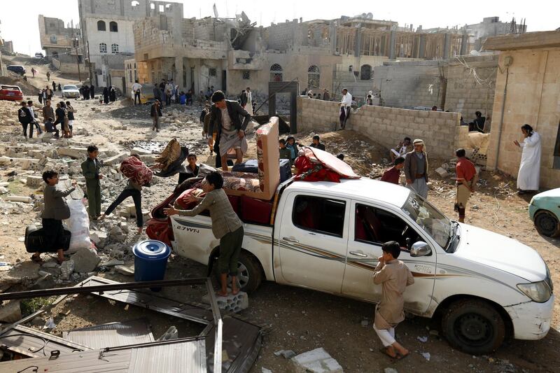 epa06699111 Yemenis carry furniture from a house damaged in an alleged Saudi-led airstrike hit houses at a neighborhood in Sanaâ€™a, Yemen, 28 April 2018. According to reports, the Saudi-led coalitionâ€™s warplanes allegedly pounded several Houthi positions in Sanaâ€™a as well as a neighborhood, wounding at least six Yemenis.  EPA/YAHYA ARHAB