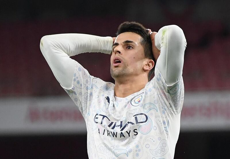 City's Joao Cancelo after missing a great chance to make it 2-0 in the second half. Reuters