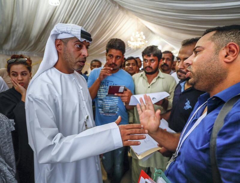 Abu Dhabi, U.A.E., August 1, 2018.
Amnesty seekers at the Al Shahama immigration centre in Abu Dhabi. -- Sultan Ali Alqubasi.,  Ministry of Interior, General Directorate of Residence & Foreigners Affairs Abu Dhabi answers questions on procedure for amnesty seekers.
Victor Besa / The National
Section:  NA
Reporter:  Haneen Dajani