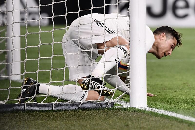 Juventus' Portuguese forward Cristiano Ronaldo falls after scoring. AFP