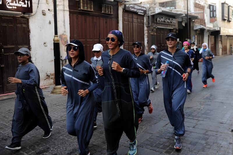 The photos of the Saudi women jogging went viral last month. Amer Hilabi / AFP