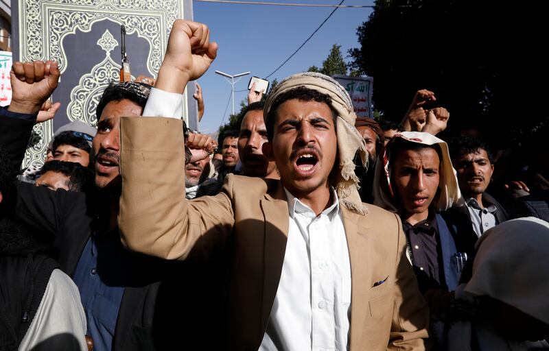 Yemenis protest in Sanaa. EPA