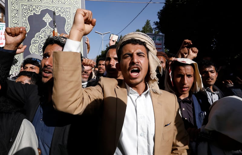 Yemenis protest in Sanaa. EPA