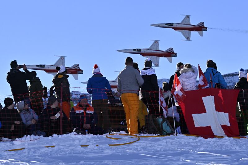 The Patrouille Suisse jets perform prior to the Men’s Downhill race at the Fis Alpine Skiing World Cup in Wengen, Switzerland. EPA