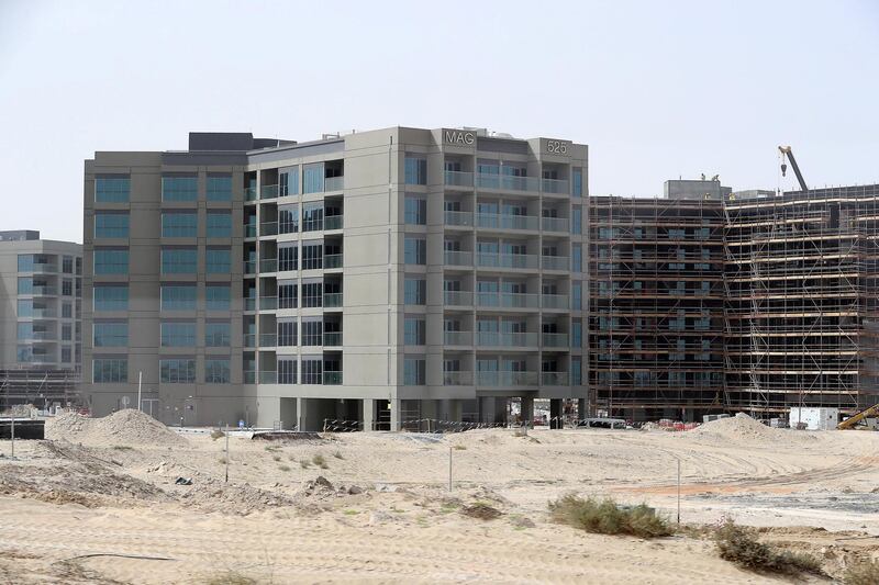 DUBAI , UNITED ARAB EMIRATES , January 23 – 2019 :- View of the under construction residential buildings in Dubai South in Dubai. ( Pawan Singh / The National ) For Business. Story by Sarah