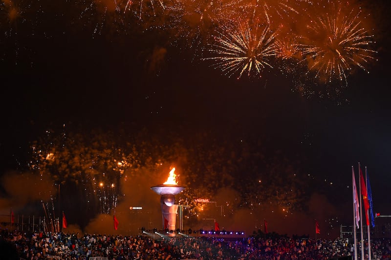 Fireworks over the My Dinh National Stadium during the opening ceremony of the 31st Southeast Asian Games. AFP