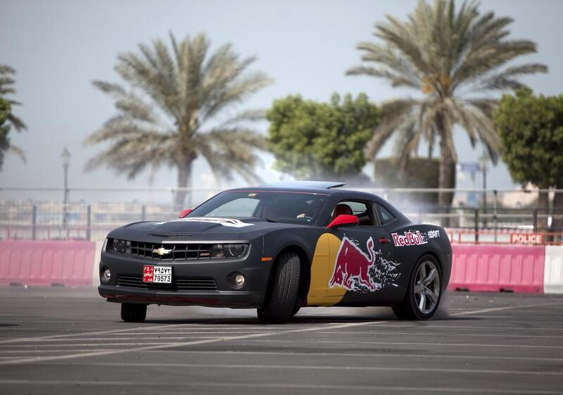 Abdo Feghali, a Lebanese rally driver and 'drifter', exhibiting his driving skills to media at a preview of the Red Bull Car Park Drift on the Corniche in Abu Dhabi in February 2012. Silvia Razgova/The National